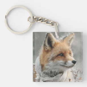 Red Fox Wearing a Knitted Scarf in a Snowy Winter Key Ring