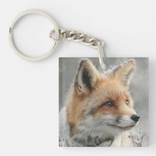 Red Fox Wearing a Knitted Scarf in a Snowy Winter Key Ring