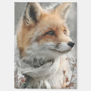 Red Fox Wearing a Knitted Scarf in a Snowy Winter Magnet