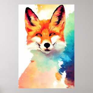 Red Fox Wild Nature Animal Color Art Painting Poster