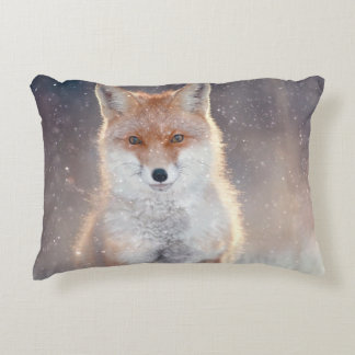 Red fox, winter forest, scenic illustration. decorative cushion