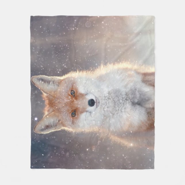 Red fox, winter forest, scenic illustration. fleece blanket (Front)