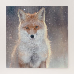 Red fox, winter forest, scenic illustration. jigsaw puzzle