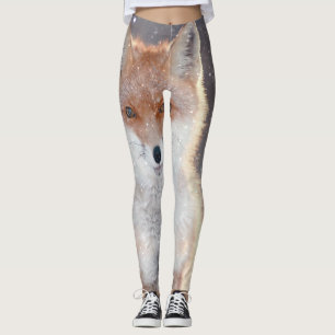 Red fox, winter forest, scenic illustration. leggings