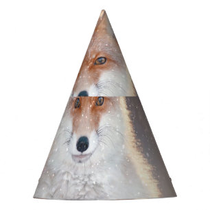 Red fox, winter forest, scenic illustration. party hat