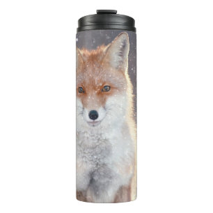 Red fox, winter forest, scenic illustration. thermal tumbler