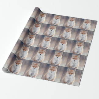 Red fox, winter forest, scenic illustration. wrapping paper