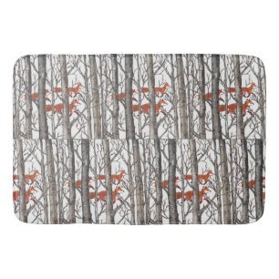 Red Fox Winter Grey Woods Bath Mat Neutral Tones