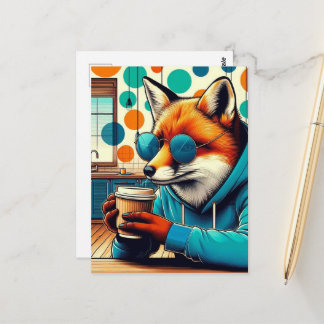 Red Fox With a Coffee Postcard