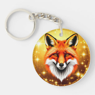 Red Fox with Golden Sparkling Background Key Ring