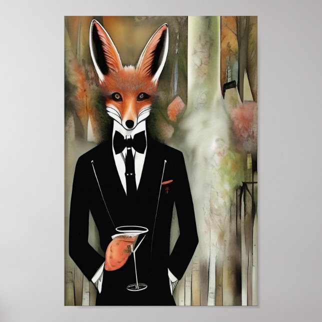 Red Fox with Martini Poster (Front)