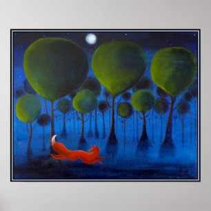 Red fox with trees in the Night Time. Poster