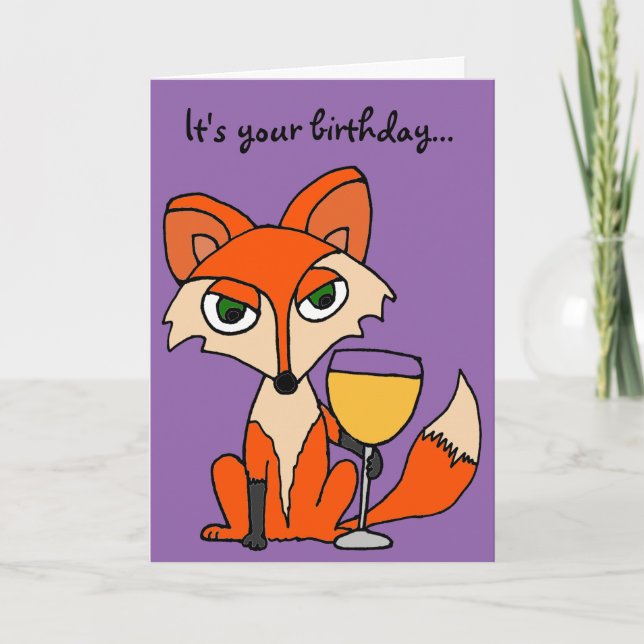 Red Fox with White Wine Glass Card (Front)
