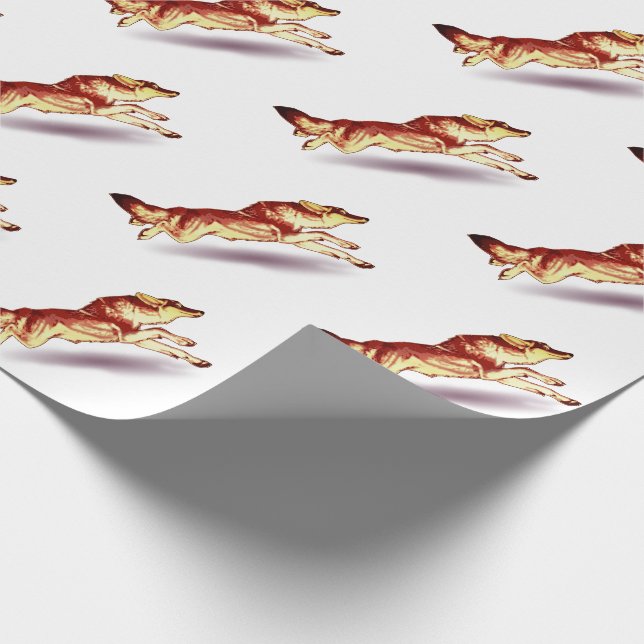 Red fox wolf dog running brown white wrapping paper (Corner)