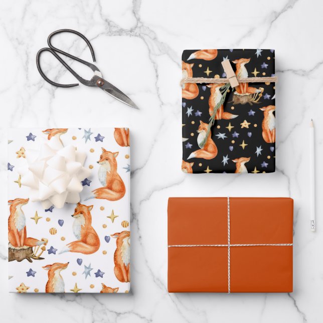 Red Fox Woodland Wildlife Pattern Wrapping Paper Sheet (Front)