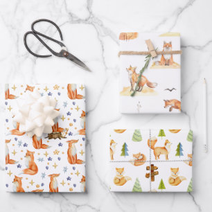 Red Fox Woodland Wildlife Pattern Wrapping Paper Sheet