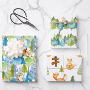 Red Fox Woodland Wildlife Pattern Wrapping Paper Sheet