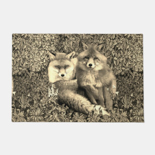 RED FOXES AMONG GREENERY, FOLIAGE AND FLOWERS DOORMAT