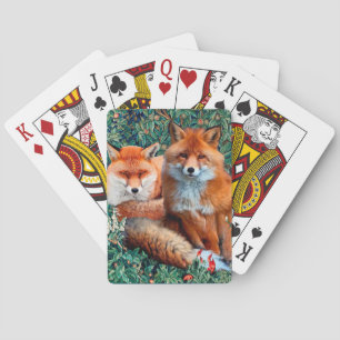 RED FOXES AMONG GREENERY, FOLIAGE AND FLOWERS PLAYING CARDS
