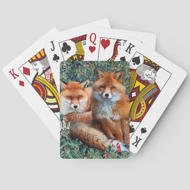 RED FOXES AMONG GREENERY, FOLIAGE AND FLOWERS  PLAYING CARDS (Back)