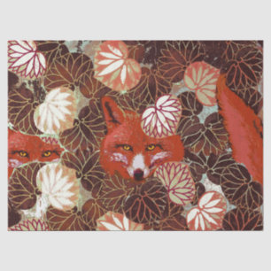 RED FOXES AMONG THE WHITE LEAVES,FOLIAGE Christmas Tissue Paper