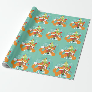 Red Foxes and Holiday Tree Wrapping Paper