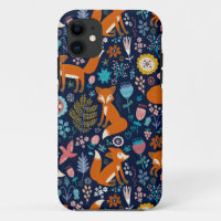 Red Foxes Birds & Colourful Flowers Pattern