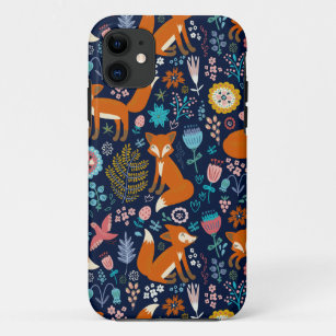 Red Foxes Birds & Colourful Flowers Pattern iPhone 11 Case