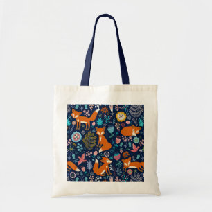 Red Foxes & Colourful Flowers Pattern Tote Bag