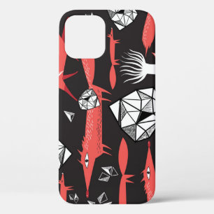 Red Foxes: Dark Background Seamless. iPhone 12 Case