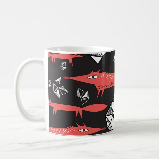 Red Foxes: Dark Background Seamless. Coffee Mug (Left)