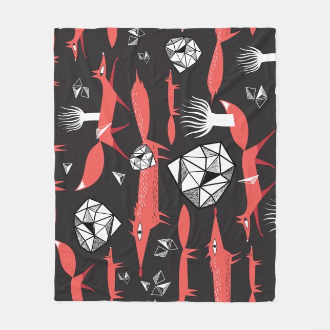 Red Foxes: Dark Background Seamless. Fleece Blanket (Front)