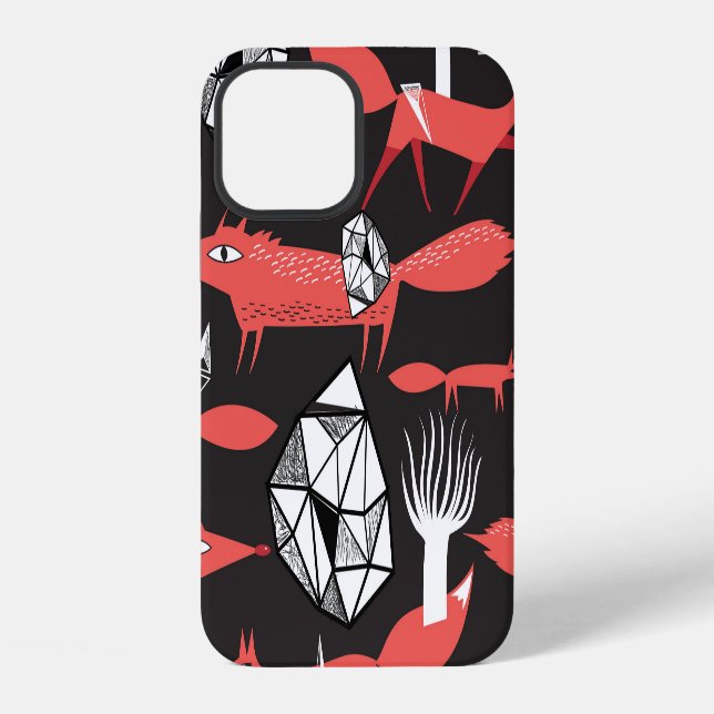 Red Foxes: Dark Background Seamless. iPhone Case (Back)