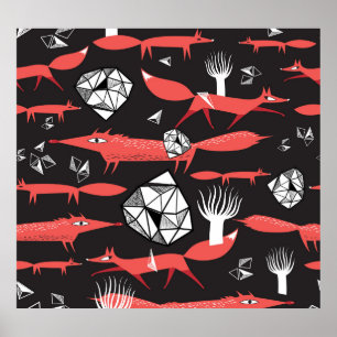 Red Foxes: Dark Background Seamless. Poster