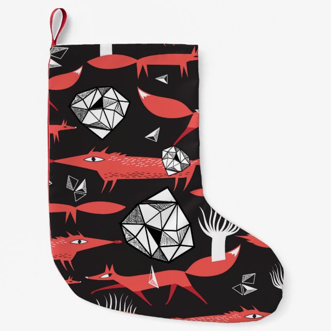 Red Foxes: Dark Background Seamless. Small Christmas Stocking (Front)
