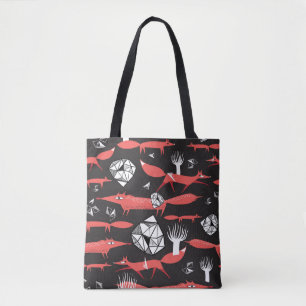 Red Foxes: Dark Background Seamless. Tote Bag