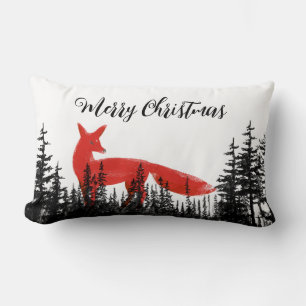 Red Foxes In The Forest Pines Merry Christmas Lumbar Cushion