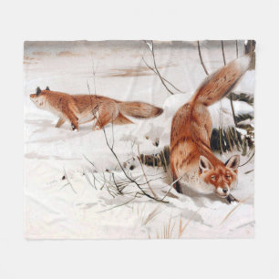 Red Foxes in the Winter Snow (by Wilhelm Kuhnert) Fleece Blanket