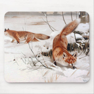 Red Foxes in the Winter Snow (by Wilhelm Kuhnert) Mouse Pad