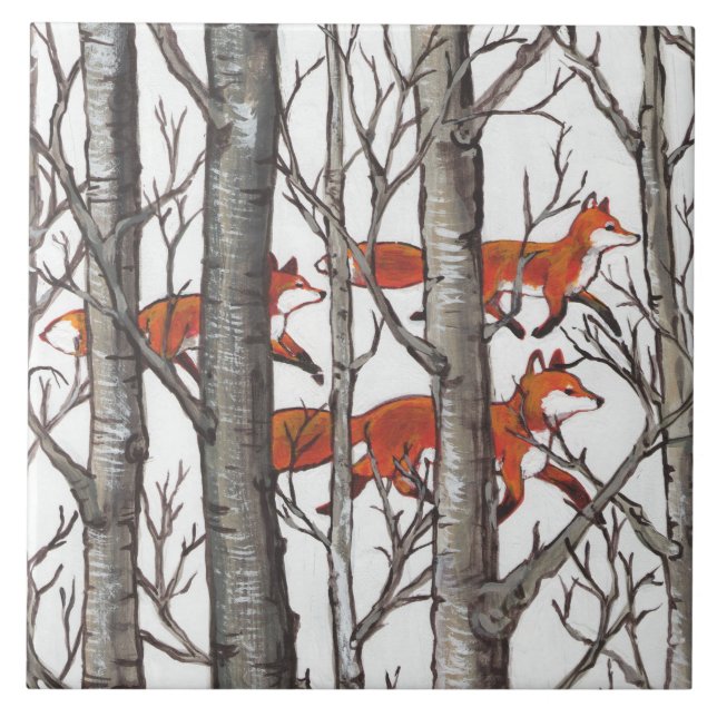 Red Foxes in Woods Art Rustic Look LG Ceramic Tile (Front)