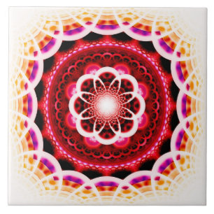 Red fractal mosaic pattern ceramic tile