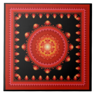 Red fractal oriental framed pattern ceramic tile