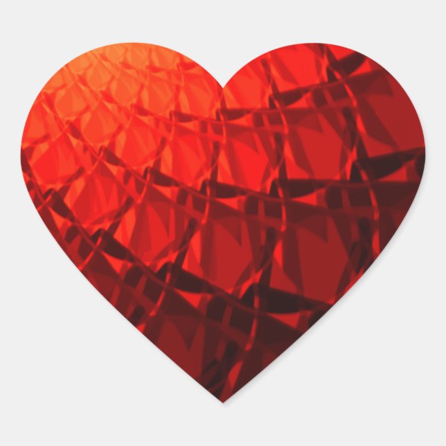 Red Fractal Pattern Heart Sticker (Front)