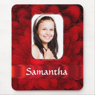 Red fractal photo border mouse pad