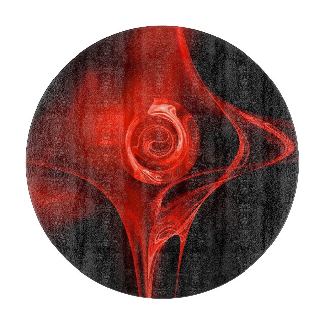 RED FRACTAL ROSE IN BLACK CUTTING BOARD (Front)
