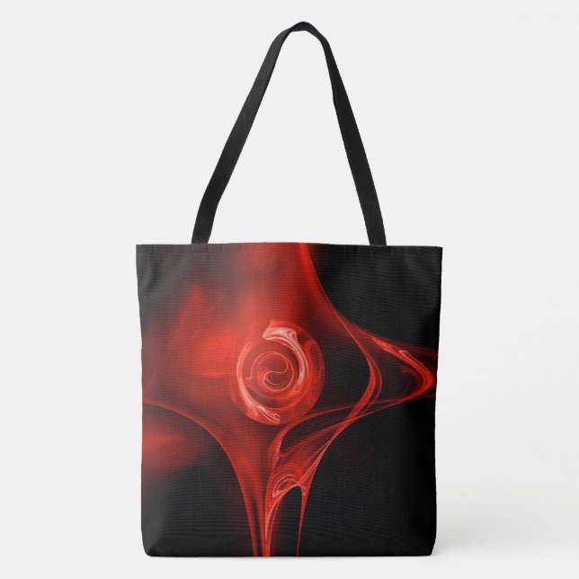 RED FRACTAL ROSE IN BLACK Large Tote Bag (Front)