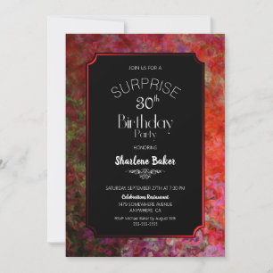 Red Frame Black Surprise 30th Birthday Party Invitation