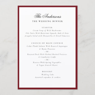 Red Frame Calligraphy Name Custom Wedding Dinner Menu