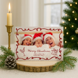  Red frame, Striped Family Photo Christmas Invitation
