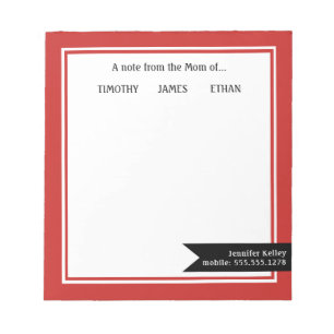Red Framed "From the Mum of", Personalised Notepad